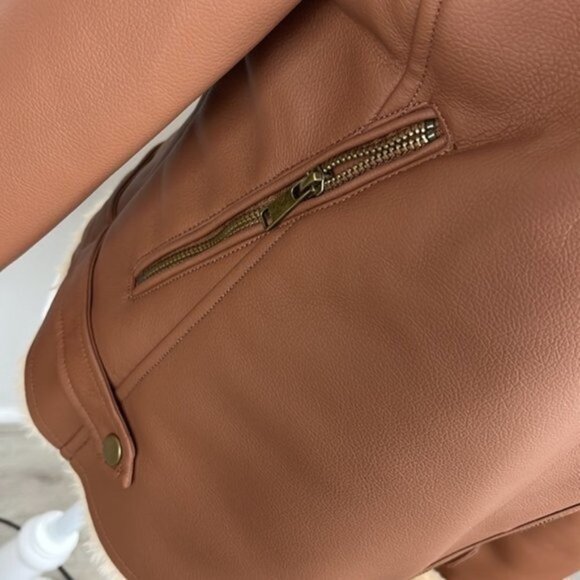 a.n.a. Brown Imitation Leather Coat with Faux Fur Size Large NWT - Picture 4 of 14